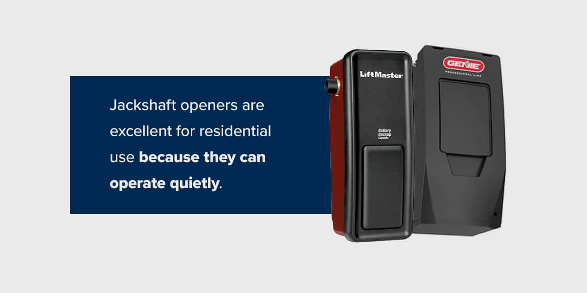 Jackshaft openers are excellent for residential use because they can operate quietly.